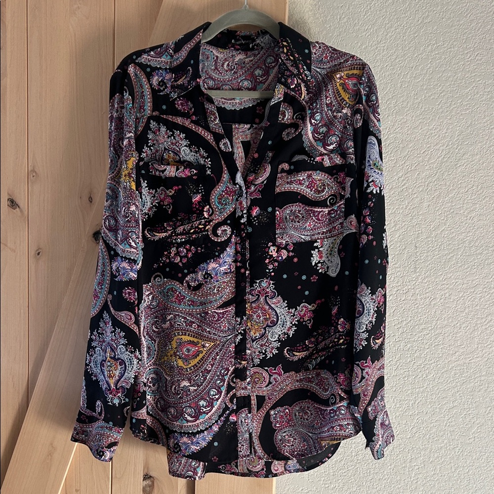 Express Black Paisley Button Down Shirt